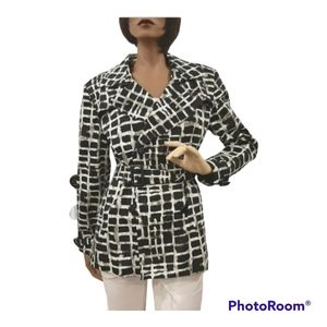 Luciano Dante belted blazer jacket black and white squares long sleeve size L